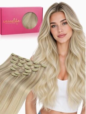 Extensions Ombre Ash Blonde to Golden Blond Balayage Platinum Blond 20” 120g 7Pc